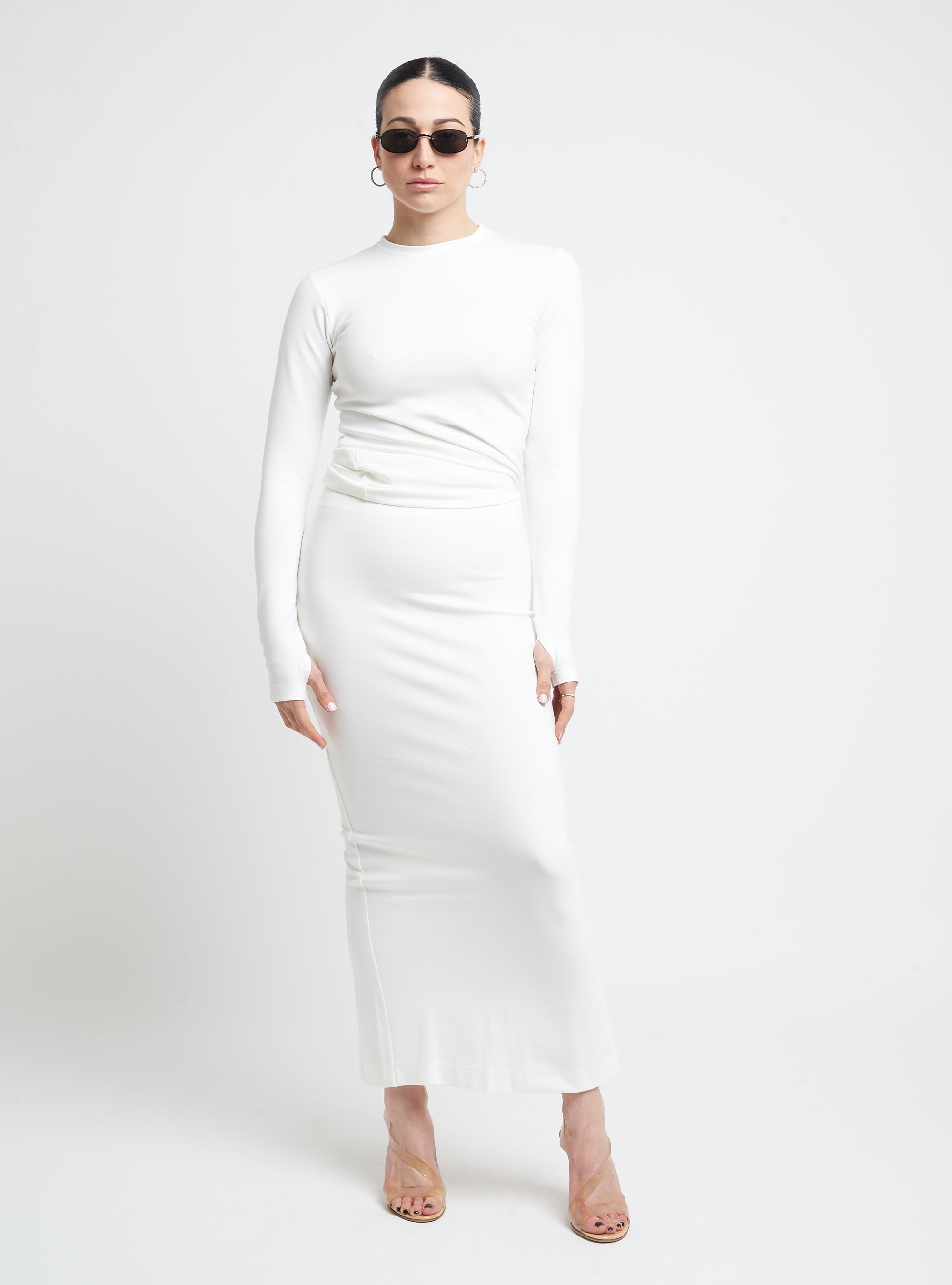 Mid-rise knitted midi skirt