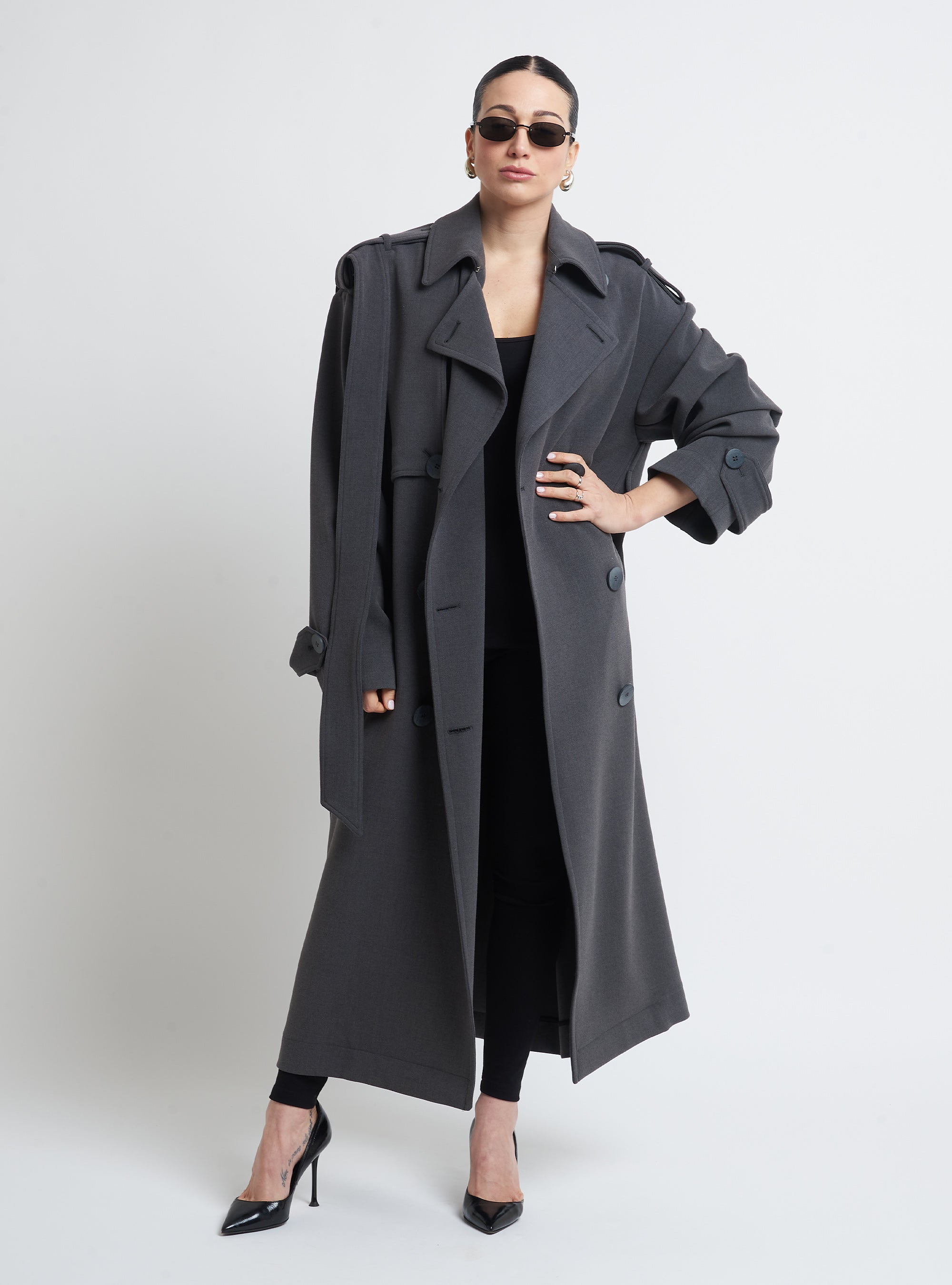 Oversized double-breasted trench coat