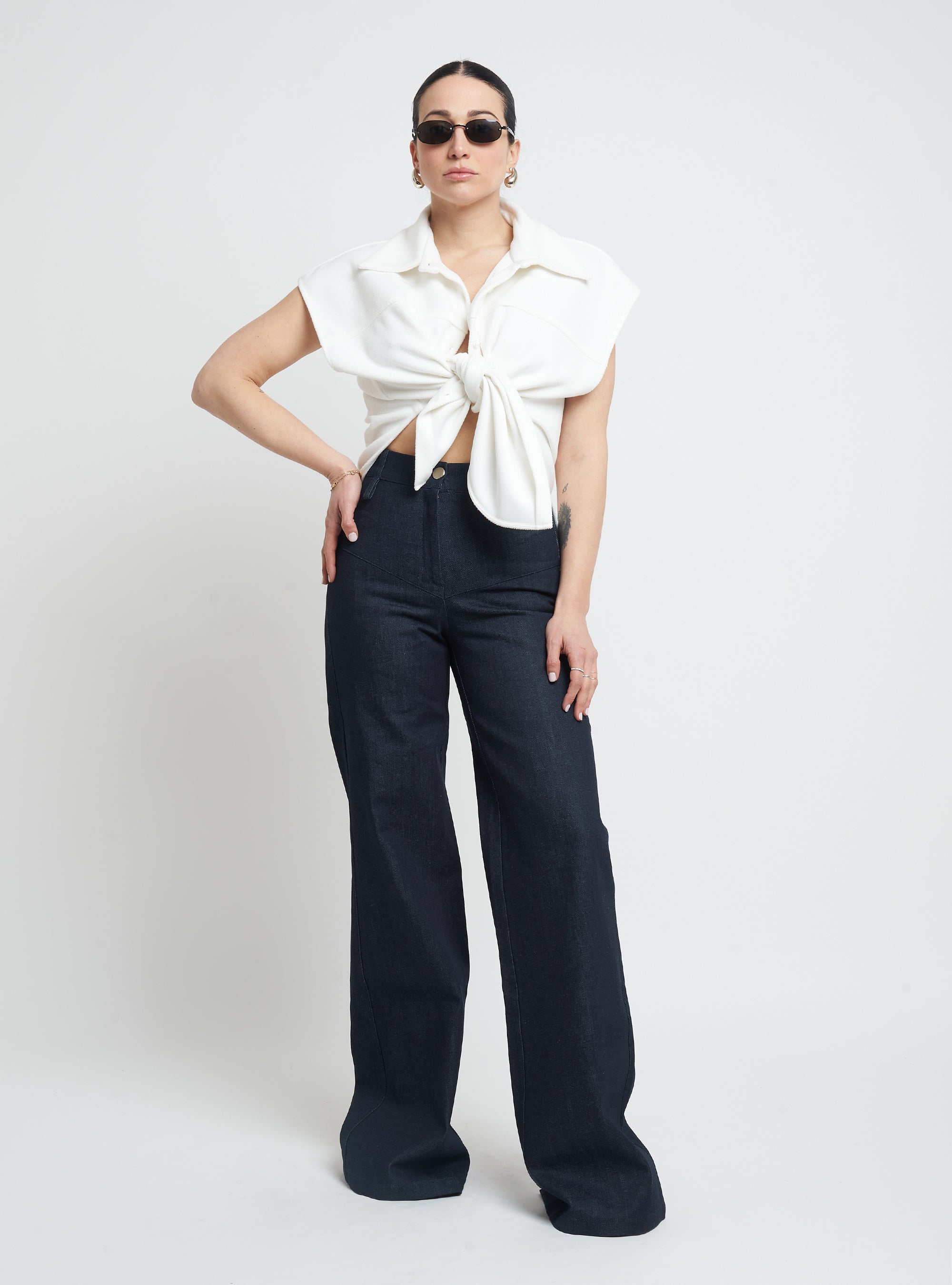 Mid-Rise Denim Culotte