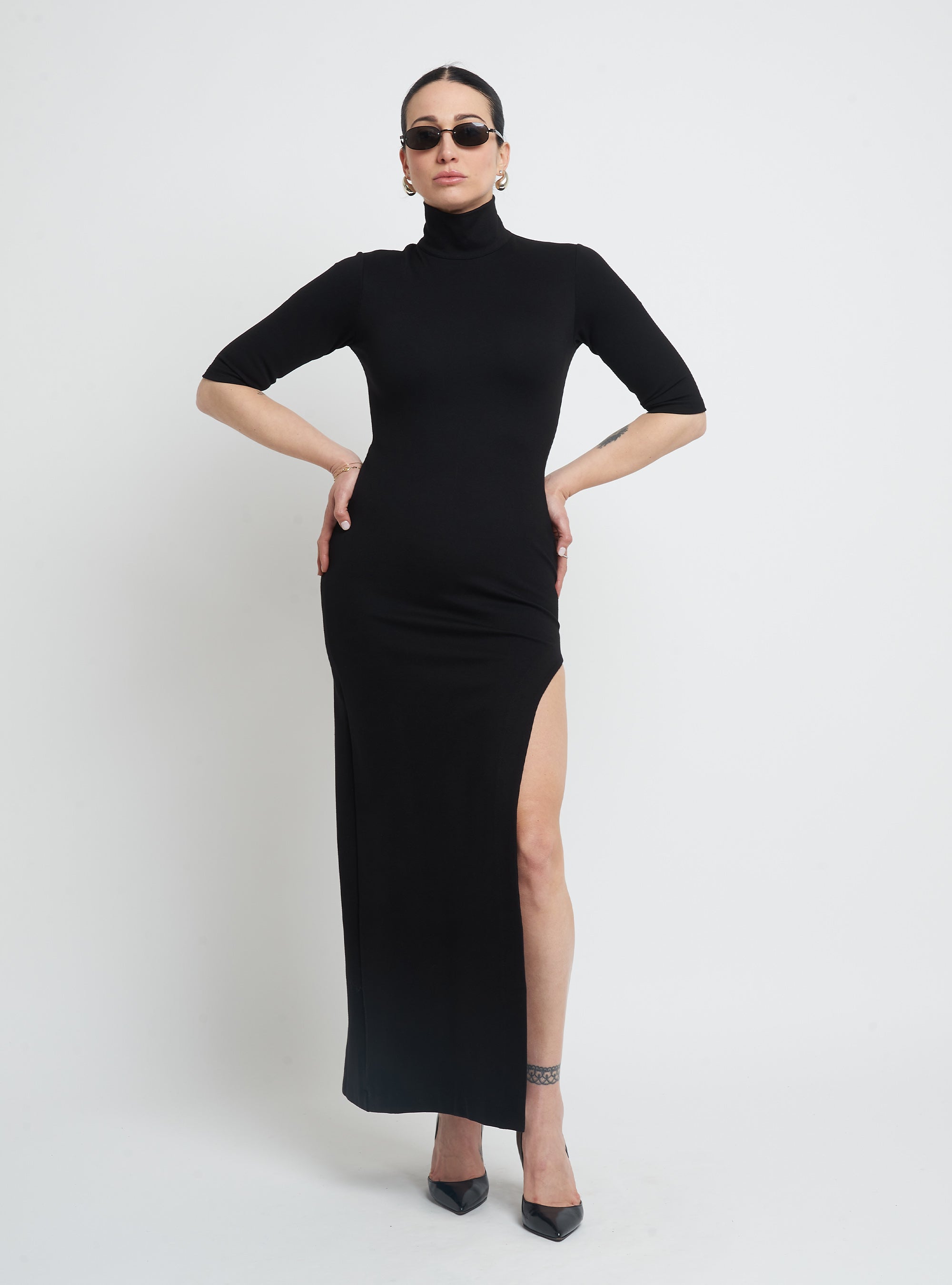 Knitted dress with T-neck